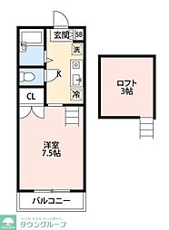 シャトル2 1Kの間取図画像