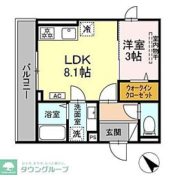 D Paina西寺尾 1LDKの間取図画像