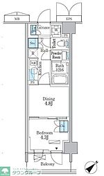 パークアクシス品川南大井パークフロント 1DKの間取図画像
