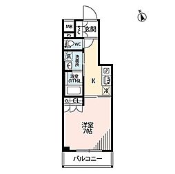 プレール・ドゥーク川崎大師2 1Kの間取図画像