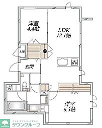 ロコティーダ武蔵中原 2LDKの間取図画像