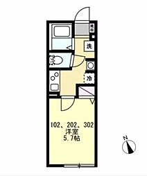 JR京浜東北・根岸線 大船駅 徒歩9分の賃貸アパート 3階1Kの間取り