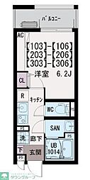 JR東海道本線 大船駅 徒歩17分の賃貸マンション 2階1Kの間取り