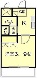 西武新宿線 東村山駅 徒歩6分の賃貸マンション 2階1Kの間取り