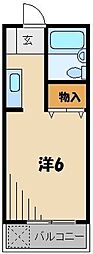 ドミール高峰I 2階1Kの間取り