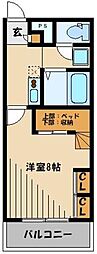 JR武蔵野線 東所沢駅 徒歩16分の賃貸マンション 2階1Kの間取り