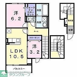清瀬市旭が丘6丁目アパート 2LDKの間取図画像