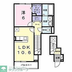 清瀬市旭が丘6丁目アパート 1LDKの間取図画像