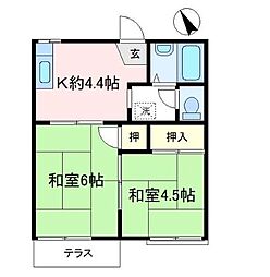 カーサ・マローネB 2Kの間取図画像