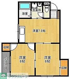 ホワイトプラザ藤本 2DKの間取図画像
