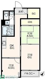 所沢コーポラスA棟 3DKの間取図画像