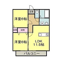 フローレンス川上参号館 2LDKの間取図画像