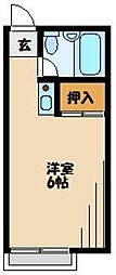 美しの森ハウスB棟 ワンルームの間取図画像