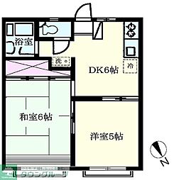 パーシモンハイツ 2DKの間取図画像
