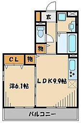 グラウクスD 1LDKの間取図画像