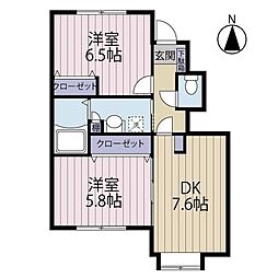 ファンシャーズコートB 2DKの間取図画像