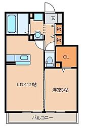 ヴィルヌーブ 1LDKの間取図画像