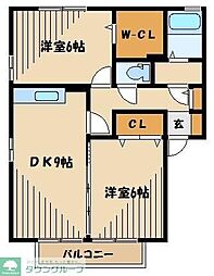 グランドゥールC館 2DKの間取図画像