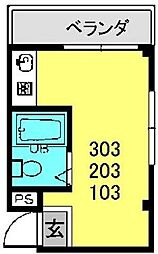 クレールサヤマハイツ ワンルームの間取図画像