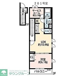 所沢市大字下安松アパート 1SLDKの間取図画像