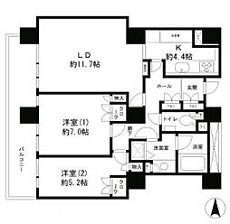 リバーポイントタワー 2LDKの間取図画像