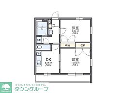 レオパレスGOLDRESIDENCE西水元2 2DKの間取図画像