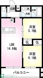 ラフィーネブラン 2LDKの間取図画像