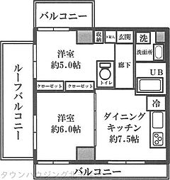 グランフォース西新井アヴェニール 2DKの間取図画像