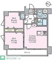 ティモーネグランデ東京梅島 2LDKの間取図画像