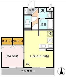 セジュール西新井 1LDKの間取図画像