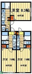 Agas北千住 1Kの間取図画像