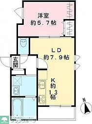 リッジ代沢 1LDKの間取図画像