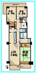 新多摩川ハイム2号棟 3LDKの間取図画像