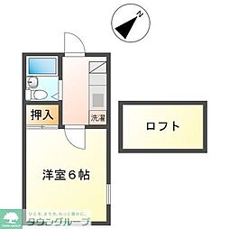 染東ハイツ2 1Kの間取図画像