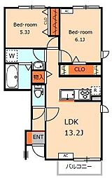 ブルーム2 2LDKの間取図画像