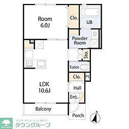 ハイムサウスサンド 1LDKの間取図画像