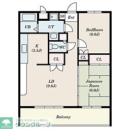 グランドール一橋学園2 2LDKの間取図画像