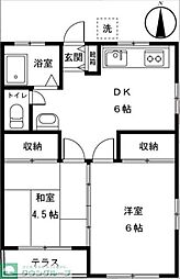 吉田コーポ 2DKの間取図画像