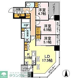 武蔵野タワーズスカイクロスタワー 3LDKの間取図画像