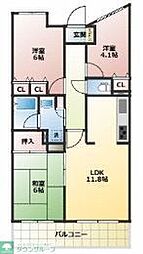 エクセル国立グレイスコート 3LDKの間取図画像