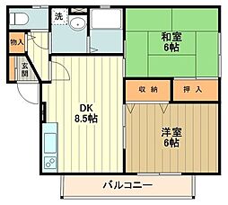 プリシアード2 2DKの間取図画像