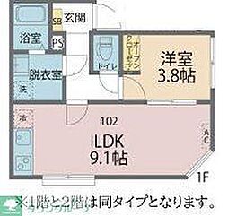 東村山市諏訪町1丁目アパート 1LDKの間取図画像