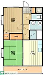 メインビル国立 2DKの間取図画像