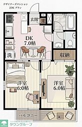ハイツ桔梗 2DKの間取図画像