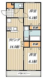 エルメゾン学園東 2LDKの間取図画像