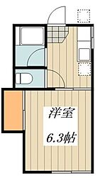 園山ハイツ 1階1Kの間取り