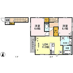 フルール 2階2LDKの間取り