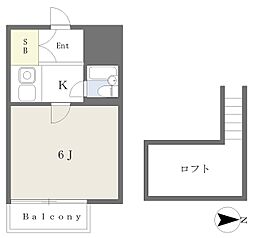 王子ハイツ 1Kの間取図画像