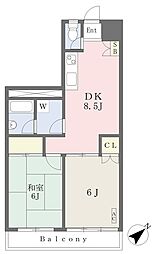 リュミエール上板橋 2DKの間取図画像