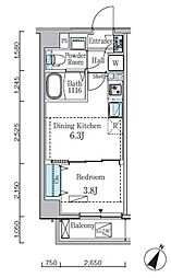 プライムブリス門前仲町 1DKの間取図画像